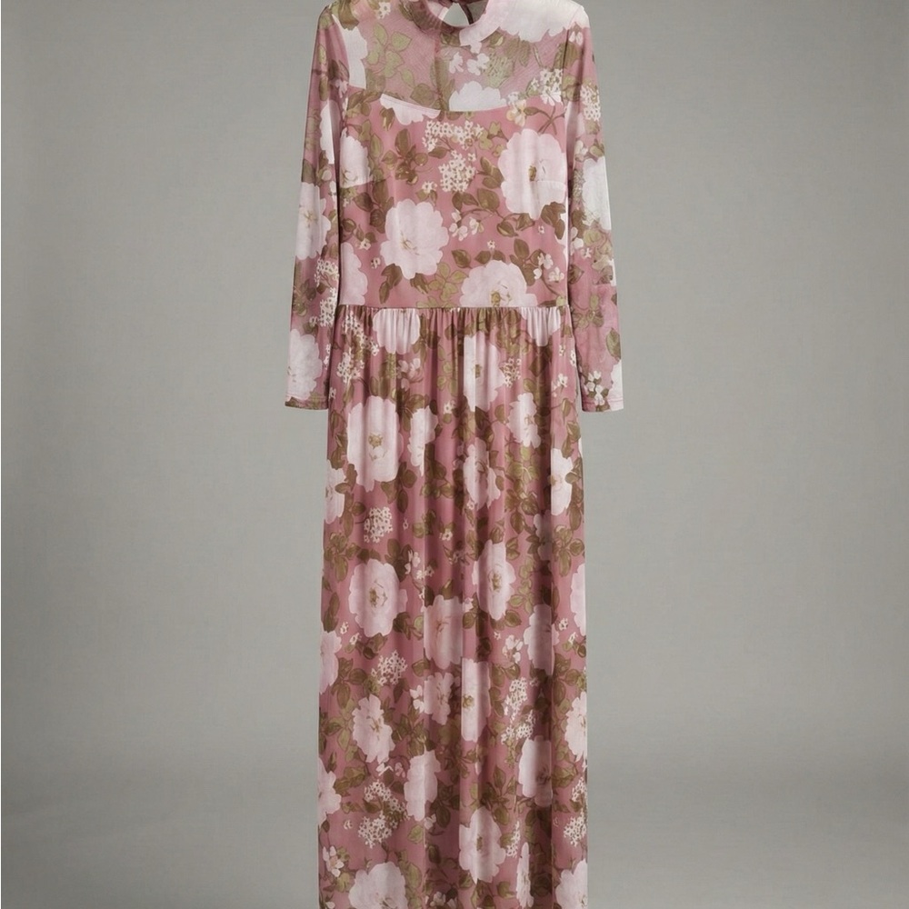 Stella & Julie Floral Mesh Maxi Dress Plus Size 16W - Mauve Romantic Cottageco